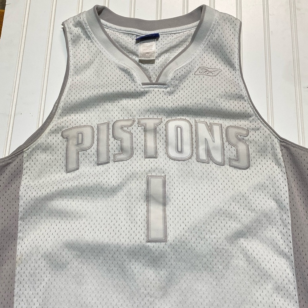 RARE VINTAGE DETROIT PISTONS #1 EXCLUSIVE EDITION RBK JERSEY